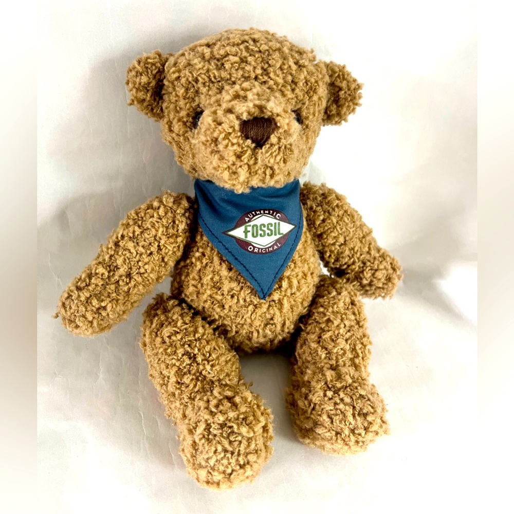 Gund Vintage Brown Plush Teddy Bear Toy Fossil Watch Logo Bandana 10 inch